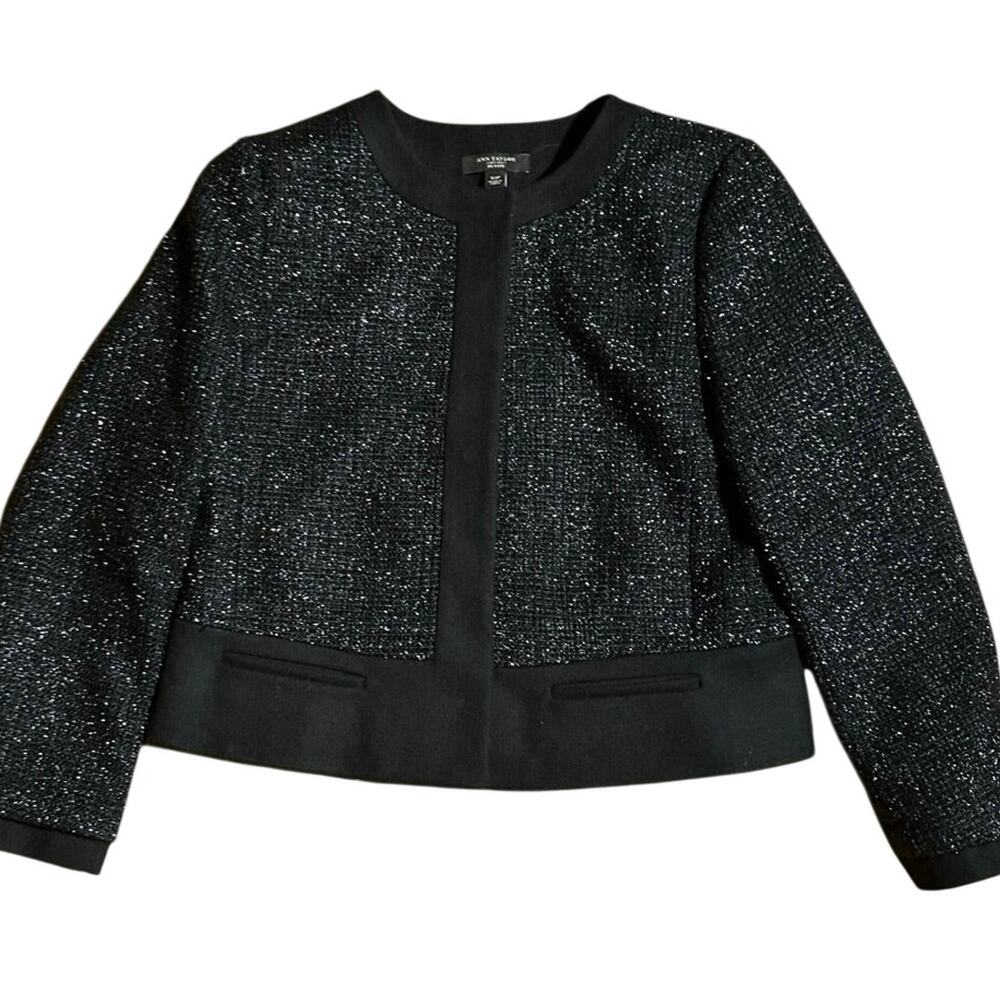 Ann Taylor 12P Business Black Wool Blend Cropped Evening Career Blazer Jacket